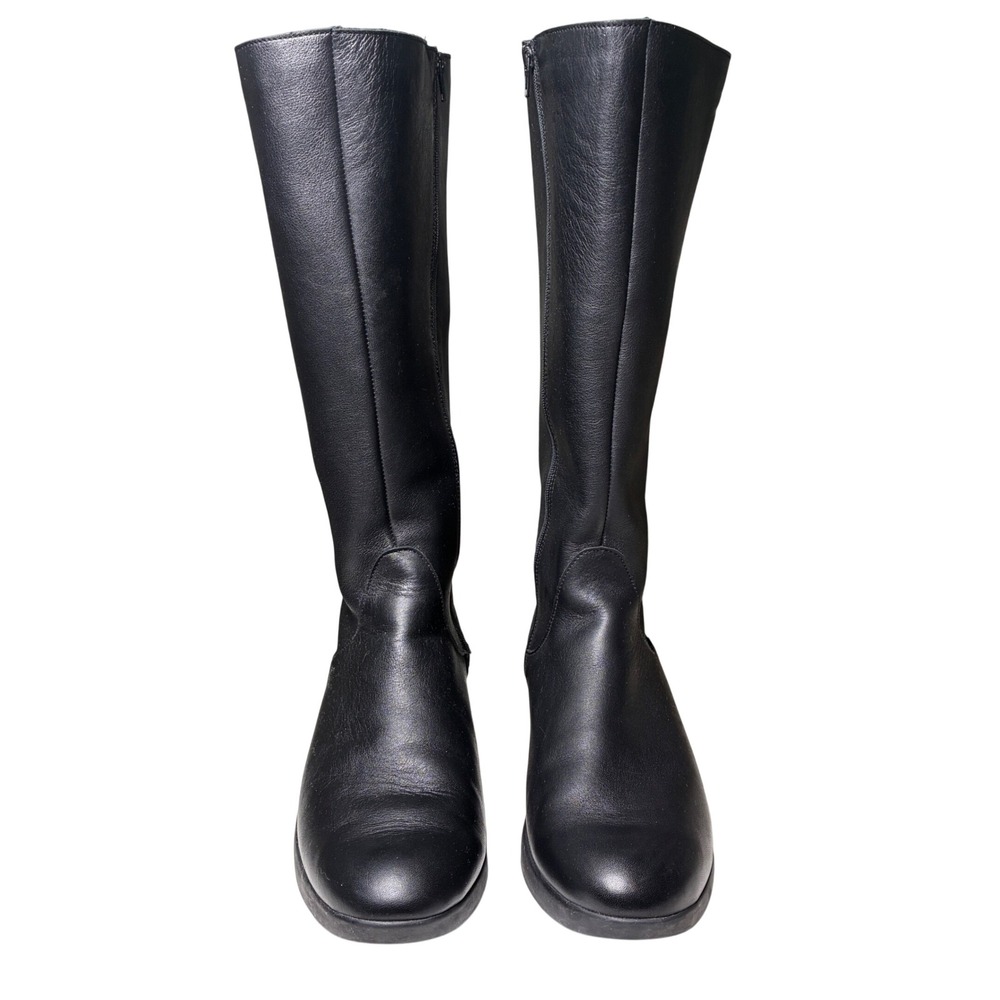 Mephisto Black Leather Tall Boots Herringbone Stretch Back Knee High Size 11